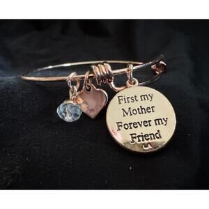 Rose Gold Charm Bracelet Mom Quote Heart Crystal Bead  Mother's Day B046